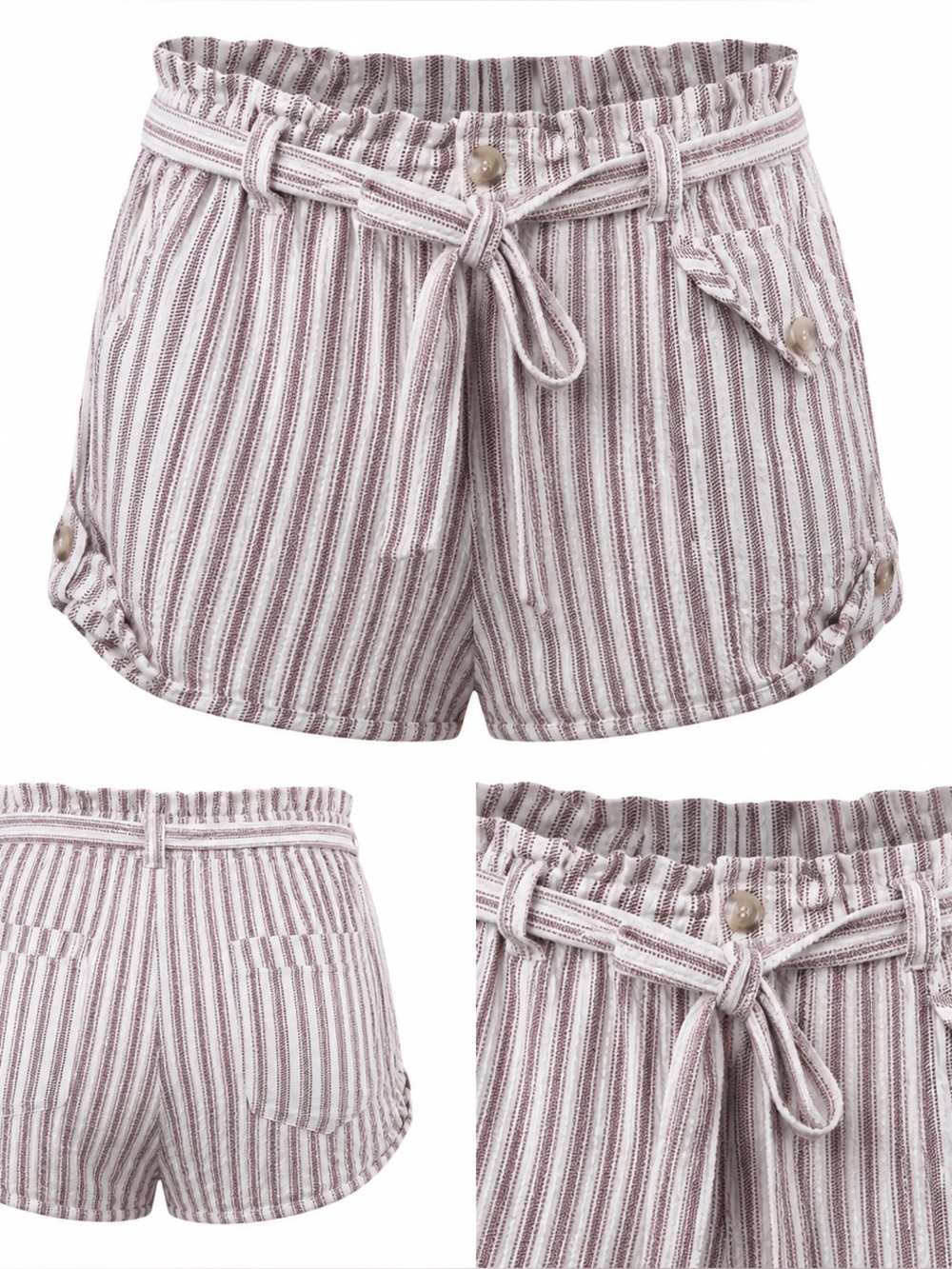 Free People Mauve & White Striped High Waist Tie-Front Shorts